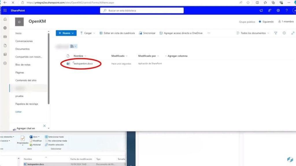 Integrar OpenKM con SharePoint mostrando documento visible en SharePoint