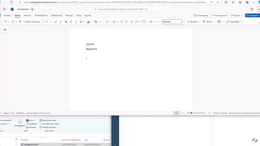 Documento editado en Word Online desde SharePoint
